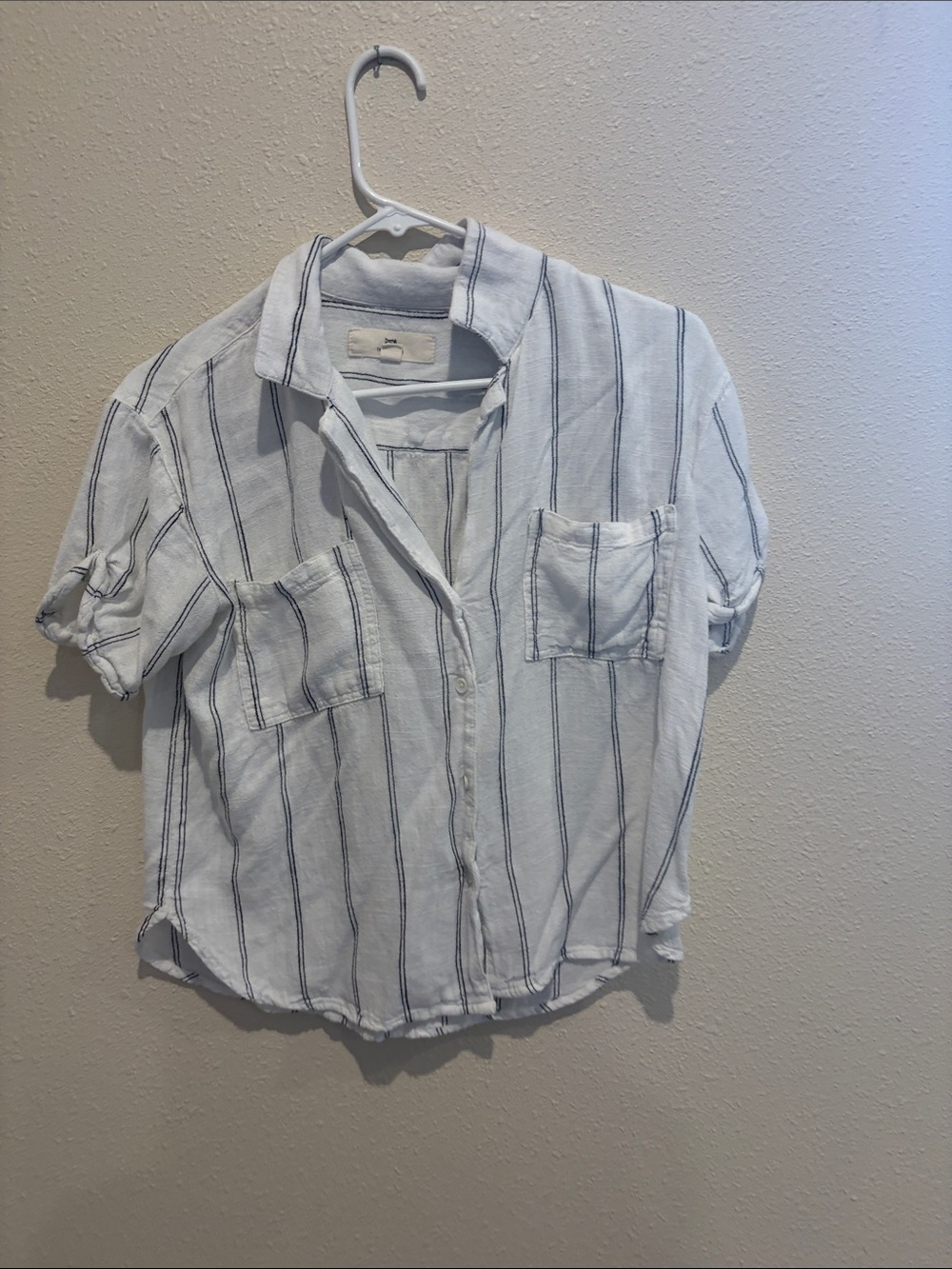 Thread & Supply White Button-Down Shirt with Blue Stripes
